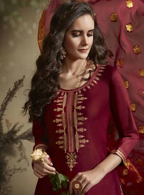 Maroon Embroidered Cotton Silk Salwar 2