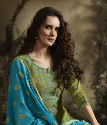 Green Embroidered Cotton Silk Salwar 2