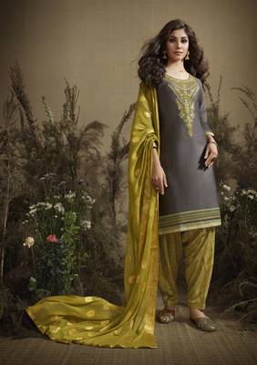 Grey Embroidered Cotton Silk Salwar 1