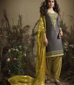 Grey Embroidered Cotton Silk Salwar