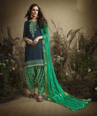 Blue Embroidered Cotton Silk Salwar 1