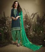 Blue Embroidered Cotton Silk Salwar