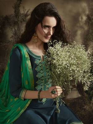 Blue Embroidered Cotton Silk Salwar 2