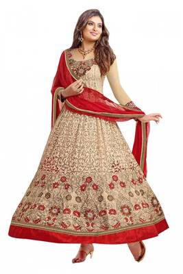 Cream Colored Brasso Net Embroidered Designer Anarkali Suit 1