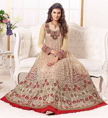 Cream Colored Brasso Net Embroidered Designer Anarkali Suit 2
