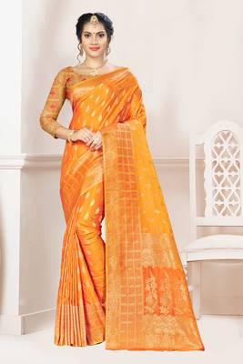 Yellow Woven Banarasi Saree With Blouse 1