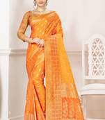 Yellow Woven Banarasi Saree With Blouse