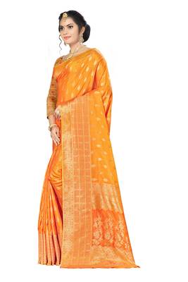 Yellow Woven Banarasi Saree With Blouse 2