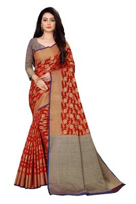 Red woven banarasi saree with blouse 1