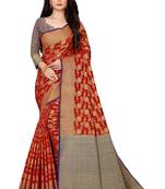 Red woven banarasi saree with blouse