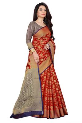 Red woven banarasi saree with blouse 2
