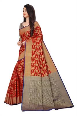 Red woven banarasi saree with blouse 3