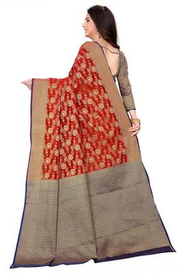 Red woven banarasi saree with blouse 5