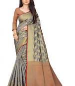 Grey woven banarasi saree with blouse