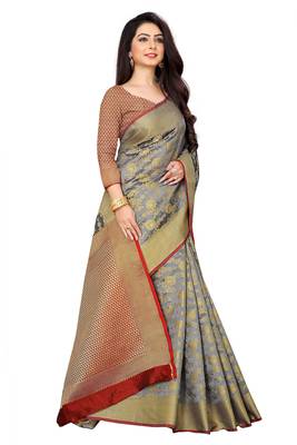 Grey woven banarasi saree with blouse 2