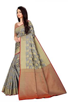 Grey woven banarasi saree with blouse 3
