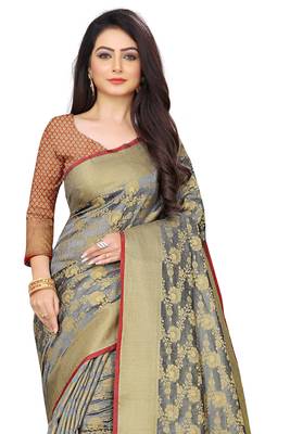 Grey woven banarasi saree with blouse 4