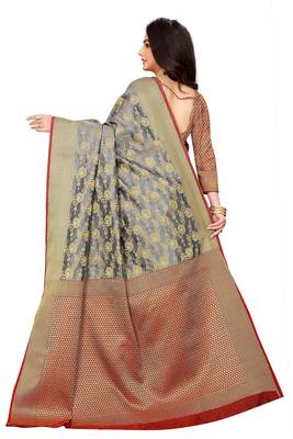 Grey woven banarasi saree with blouse 5