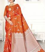 Orange woven banarasi saree with blouse