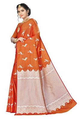 Orange woven banarasi saree with blouse 2