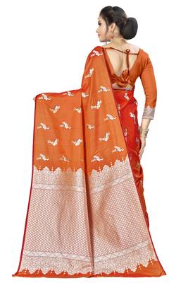 Orange woven banarasi saree with blouse 3