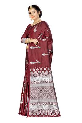 Maroon woven banarasi saree with blouse 2