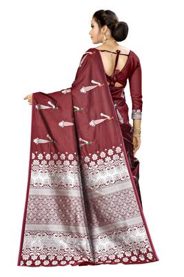 Maroon woven banarasi saree with blouse 3