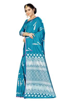 Blue woven banarasi saree with blouse 2