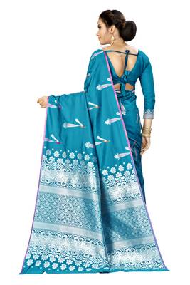 Blue woven banarasi saree with blouse 3