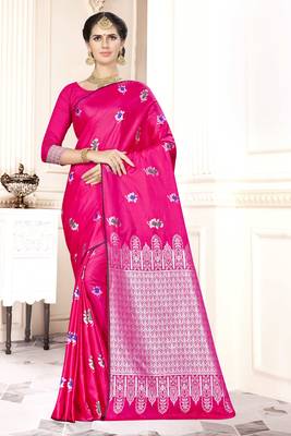 Pink woven banarasi saree with blouse 1