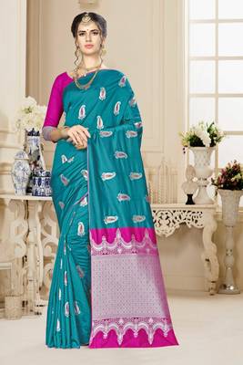 Green woven banarasi saree with blouse 1
