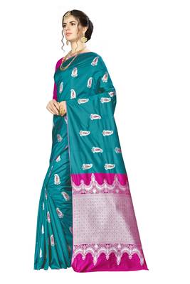 Green woven banarasi saree with blouse 2