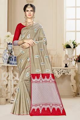 Cream woven banarasi saree with blouse 1