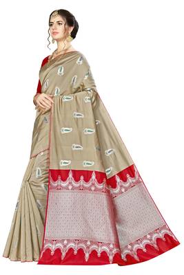 Cream woven banarasi saree with blouse 2