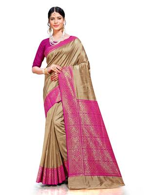 Beige woven banarasi saree with blouse 1