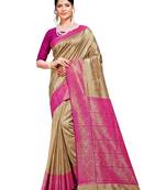 Beige woven banarasi saree with blouse