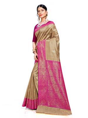 Beige woven banarasi saree with blouse 2