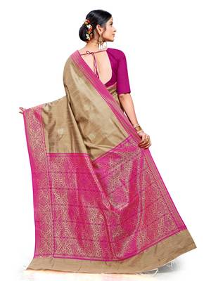 Beige woven banarasi saree with blouse 3