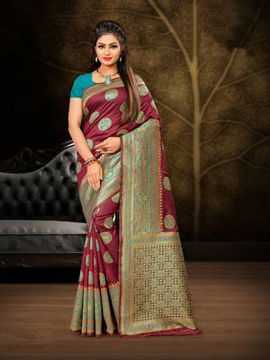 Wine woven banarasi saree with blouse 1