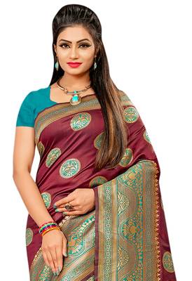 Wine woven banarasi saree with blouse 2