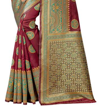 Wine woven banarasi saree with blouse 3