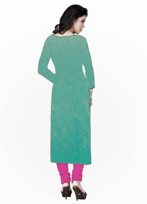 Green embroidered cotton unstitched salwar with dupatta 3