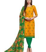 Mustard embroidered cotton unstitched salwar with dupatta