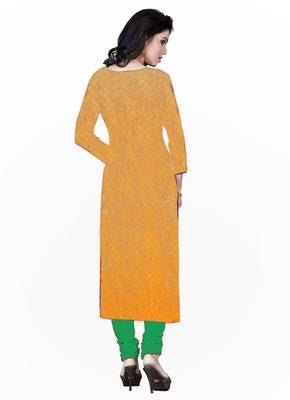 Mustard embroidered cotton unstitched salwar with dupatta 3