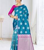Blue woven banarasi saree with blouse
