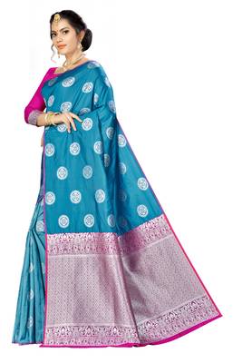 Blue woven banarasi saree with blouse 2