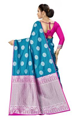Blue woven banarasi saree with blouse 3
