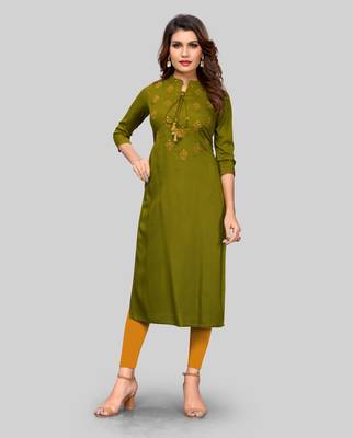 Green embroidered rayon ethnic-kurtis 1