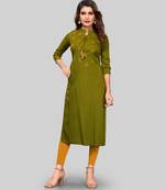 Green embroidered rayon ethnic-kurtis