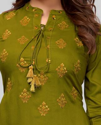 Green embroidered rayon ethnic-kurtis 4